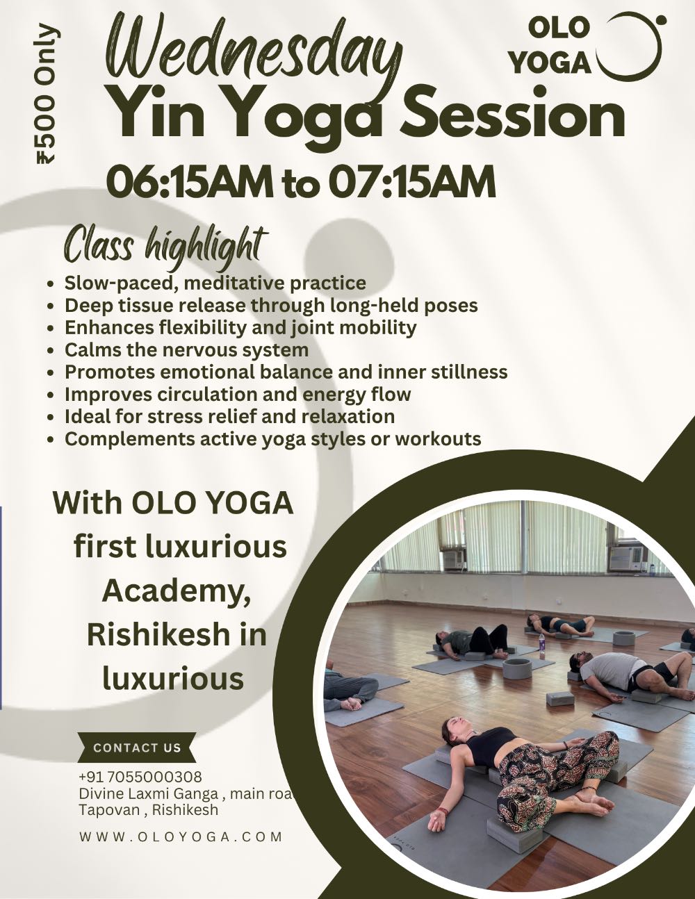 Event image for Yin Yoga Session – Every Wednesday Morning at Olo Yoga, Rishikesh